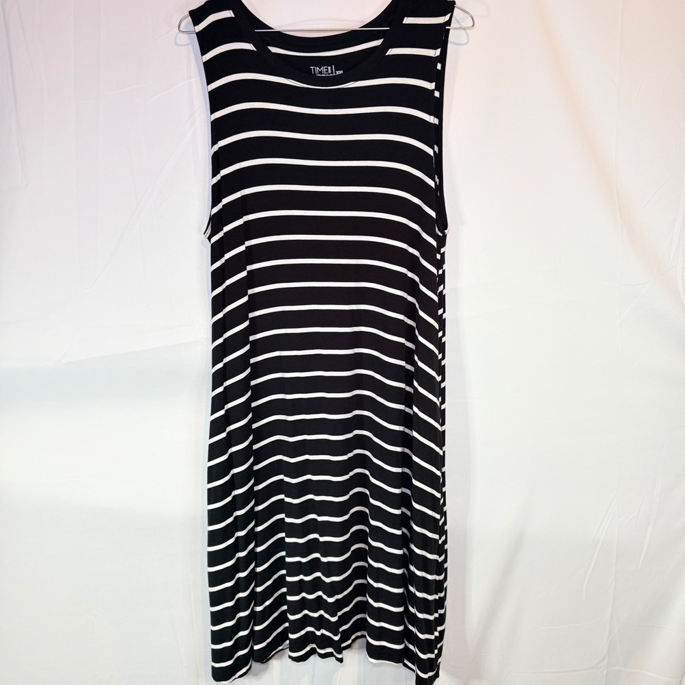 Time and Tru Dress Women's Black White Striped XXL Sleeveless Midi Tank